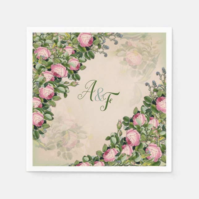 Bush Garden Green - weiche rosa Rosen Napkins Serviette (Vorderseite)