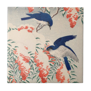 Bush und Fliegenfänger im Schnee von Ohara Koson Fliese