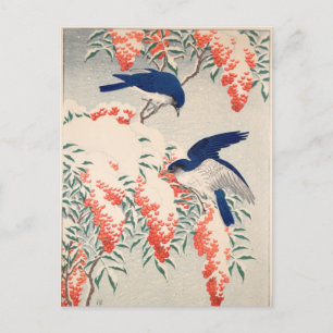 Bush und Fly Catchers in Snow von Ohara Koson Postkarte