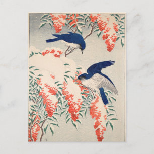 Bush und Fly Catchers in Snow von Ohara Koson Postkarte