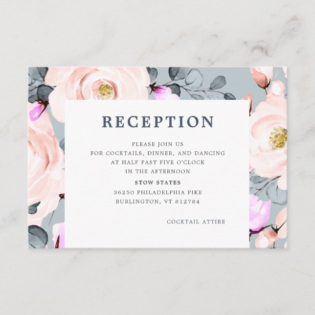 Bush und staubiger Blue Watercolor Floral Empfang Begleitkarte (Vorderseite)