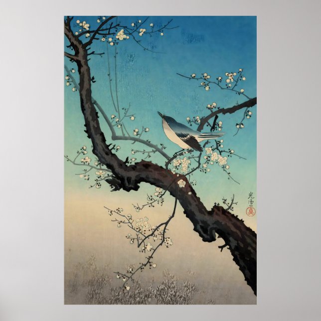 bush warbler and plum blossoms-Tsuchiya Koitsu Poster (Vorne)