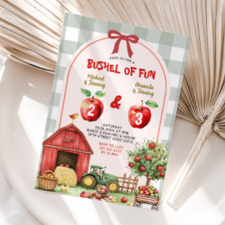 Bushel Fun Apple Sibling Geburtstag Gingham Party Einladung