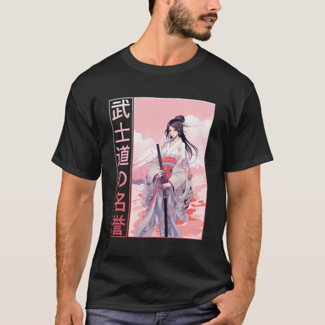 Bushido Code Anime Samurai Girl Japanischer Kriege T-Shirt (Vorderseite)