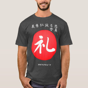 Bushido Code Respektieren Kanji Kalligrafie Samura T-Shirt
