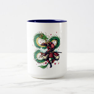 Bushido-Code Samurai mit Drache und Kirschblüten Zweifarbige Tasse