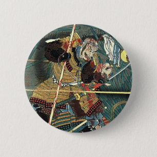 Bushido kämpft japanischer ukiyo-e samurai-Krieger Button