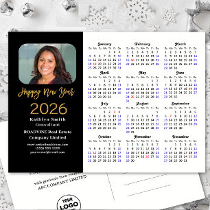 Business 2026 Kalender Moderner Schwarzer Glitzer Feiertagspostkarte