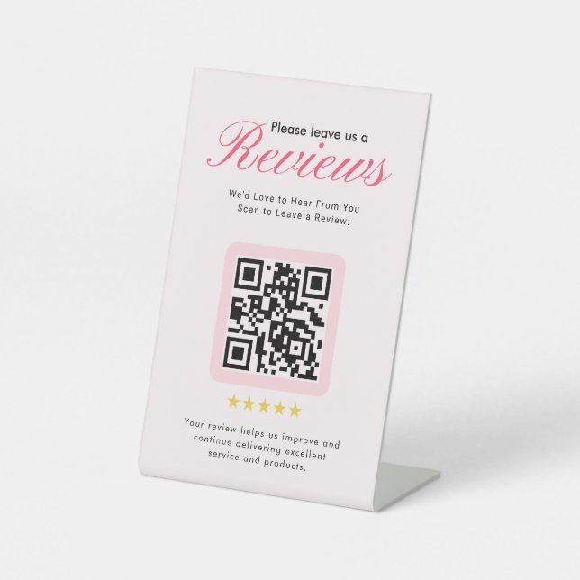Business 5 Star Review QR Code Business Tabletop  Sockelschild (Vorderseite)