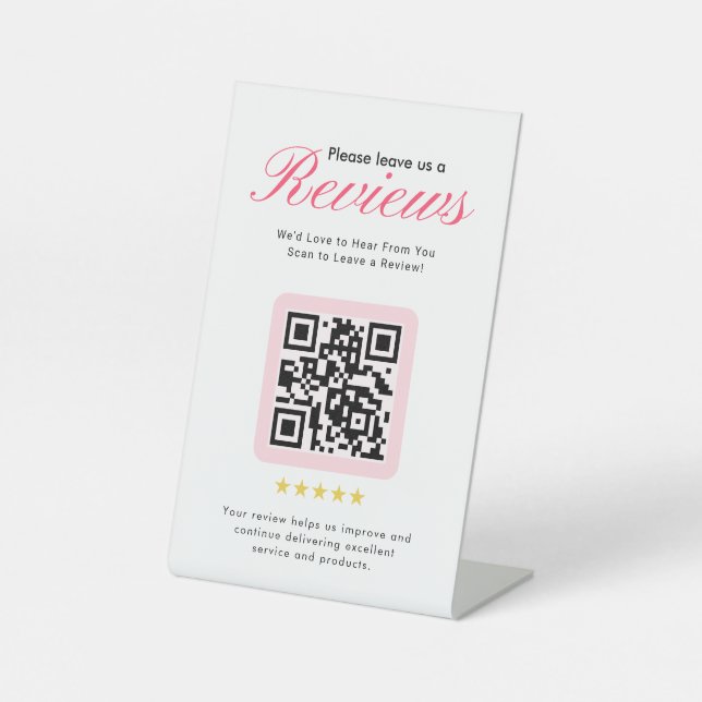 Business 5 Star Review QR Code Business Tabletop  Sockelschild (Vorderseite)