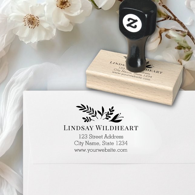 Business Address | Botanical Logo Business Gummistempel (Business Address | Botanical Logo Business Rubber Stamp)