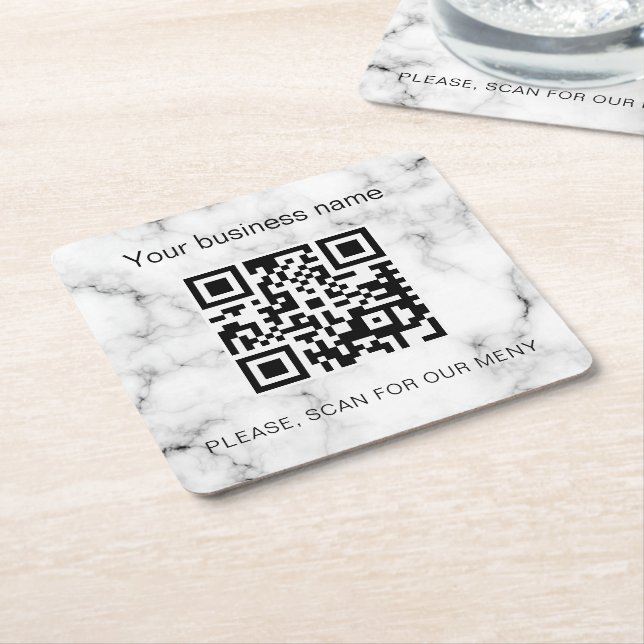 Business Bar Restaurant Marble Menü Scan qr Code Rechteckiger Pappuntersetzer (angewinkelt)