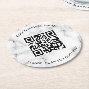 Business Bar Restaurant Marble Menü Scan qr Code Runder Pappuntersetzer