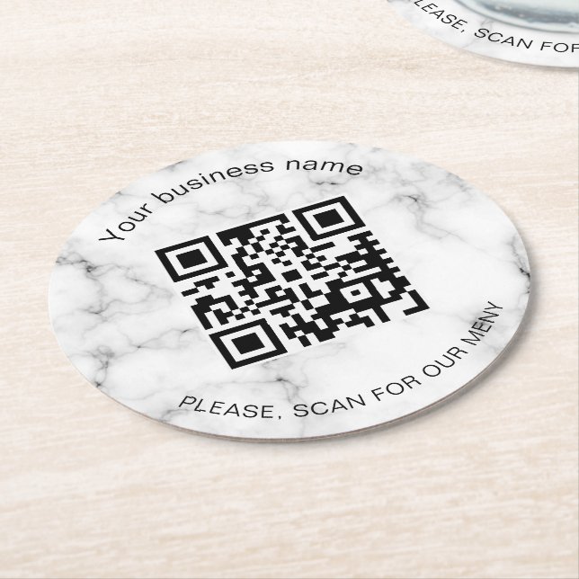 Business Bar Restaurant Marble Menü Scan qr Code Runder Pappuntersetzer (Angewinkelt)