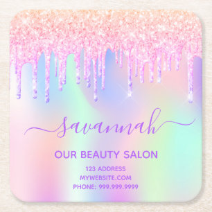 Business Beauty Salon rosa Glitzer iridesname Rechteckiger Pappuntersetzer