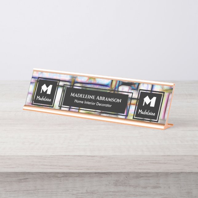 Business Beruflich Modernes Monogramm personalisie Schreibtischnamensplakette (Vorderseite )