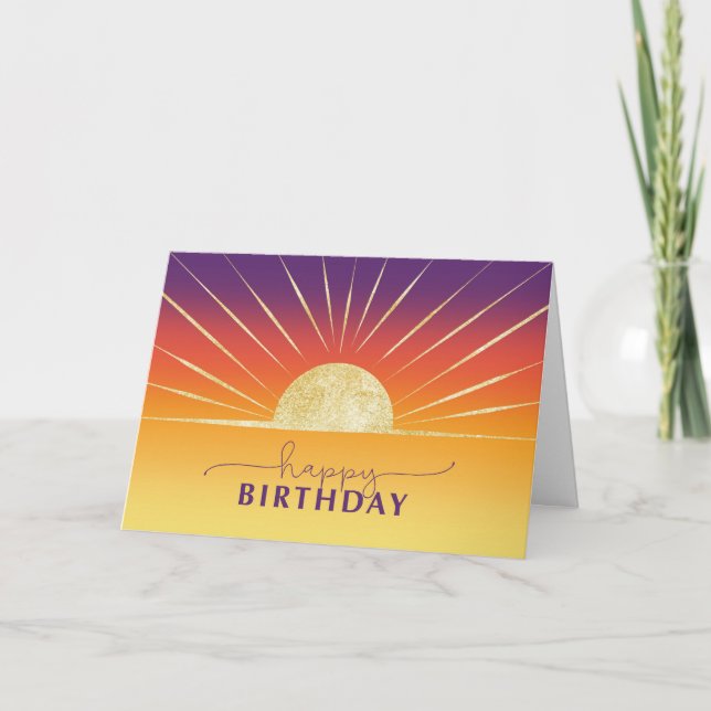 Business Birthday farbenfrohe Sonnenaufgang Gold L Karte (Vorderseite)
