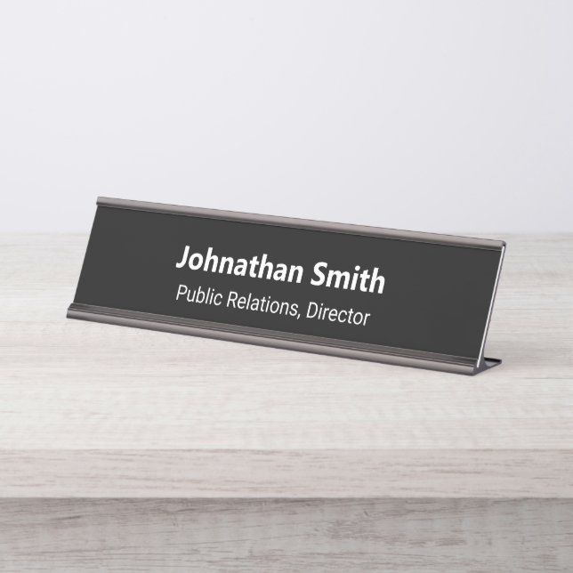 Business Black and  White Employee Name Job Title Schreibtischnamensplakette (Vorderseite )