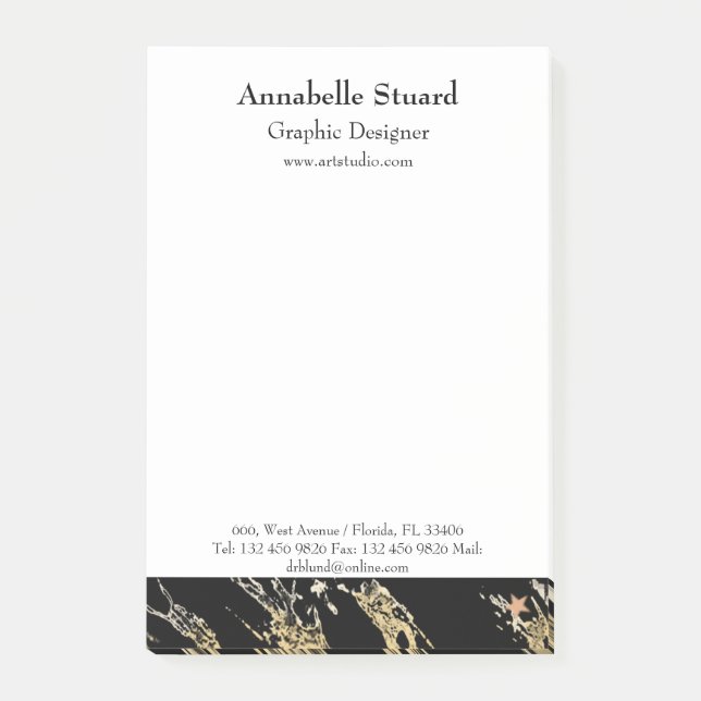 Business Black Marmor Post-it Klebezettel (Vorderseite)