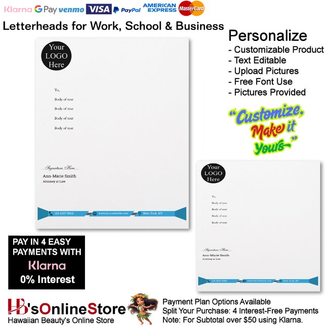 Business Blue Logo Company Name Signature  Briefbogen (Business Blue Logo Company Name Signature Letterhead.)