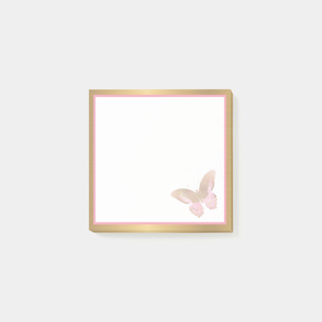 Business Butterfly Pink Gold 3x3 Post-it Klebezettel (Vorderseite)