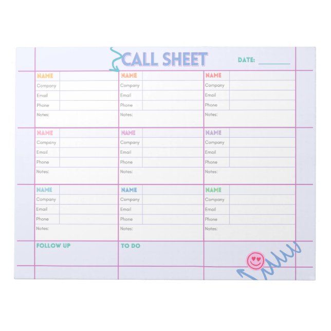 Business Call Planner & Tracking Sheet Notepad Notizblock (Vorderseite)