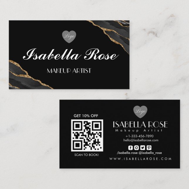 Business Card aus schwarzem und goldenem Marmor Visitenkarte (Vorne/Hinten)