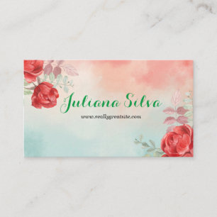 Business Card Blue and Red Floral Company Begleitkarte
