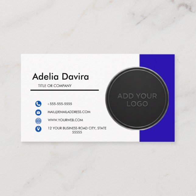 Business Card  Blue with Simple Logo and Text  Visitenkarte (Vorderseite)