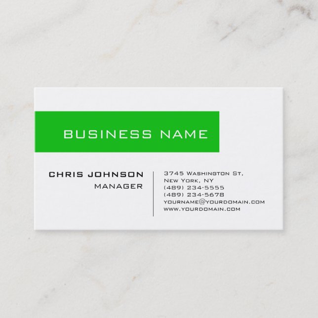 Business Card des White Green Contemporary Manager Visitenkarte (Vorderseite)