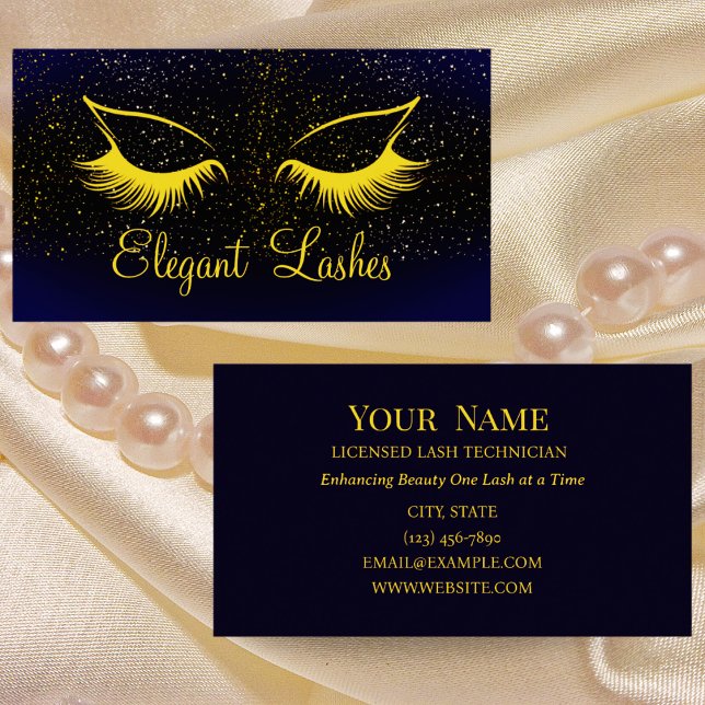 Business Card Elegant für Navy & Gold Lash Technik Visitenkarte (Von Creator hochgeladen)