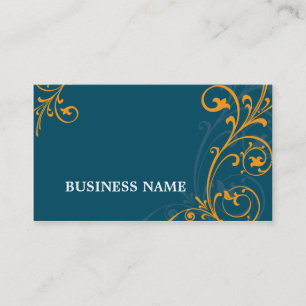 BUSINESS CARD elegant geblüht dunkelblau orange Visitenkarte