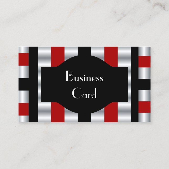 Business Card Elegant Stripe Red White Black Visitenkarte (Vorderseite)