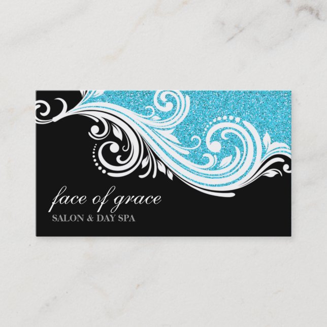 BUSINESS CARD elegant wirbeln Aqua Glitzer schwarz Visitenkarte (Vorderseite)