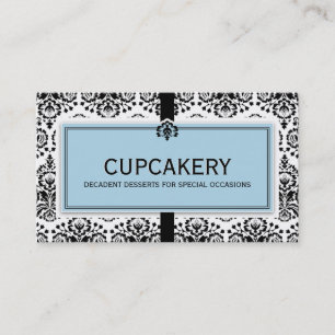 BUSINESS CARD elegante Damaskus schwarz pastellbla Visitenkarte