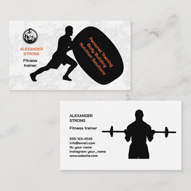 Business card fitness trainer body building gym visitenkarte (Vorne/Hinten)