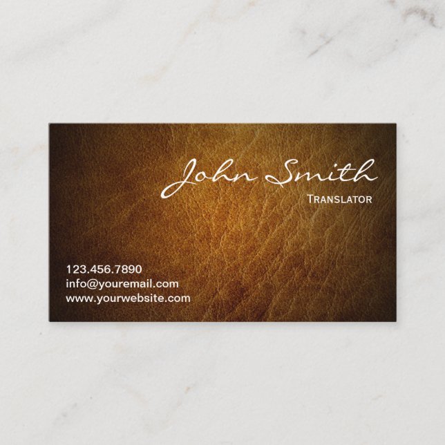 Business Card für Classy Brown Leather Translator Visitenkarte (Vorderseite)