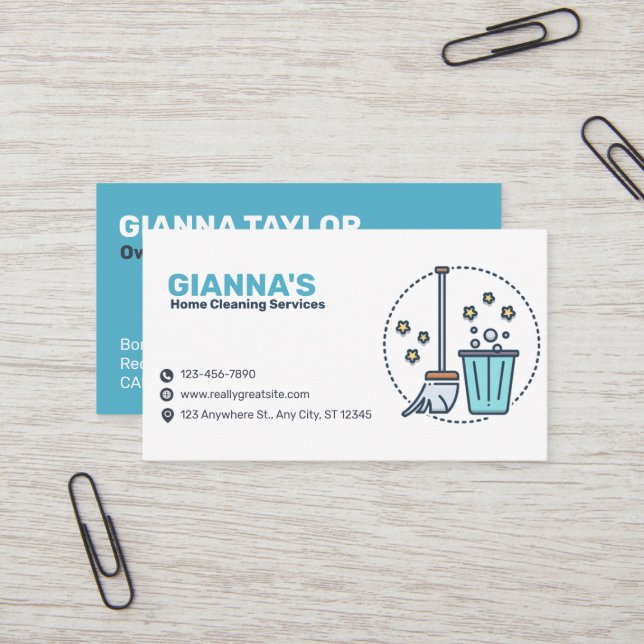 Business Card für die Reinigung von Mopp und Eimer Visitenkarte (Vorderseite/Rückseite Beispiel)