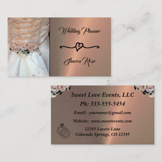 Business Card für Hochzeitsplaner mit Floral und K Visitenkarte (Vorne/Hinten)