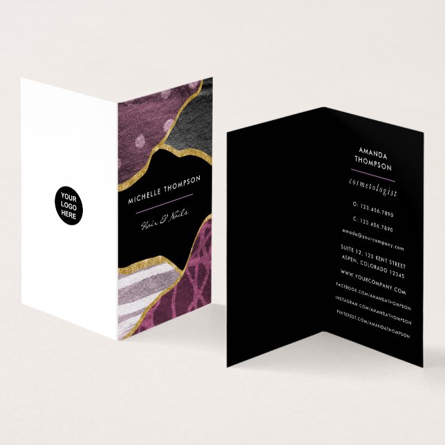 Business Card für lila und goldene Leinenstoffe Visitenkarten (Innenseite und Außenseite)