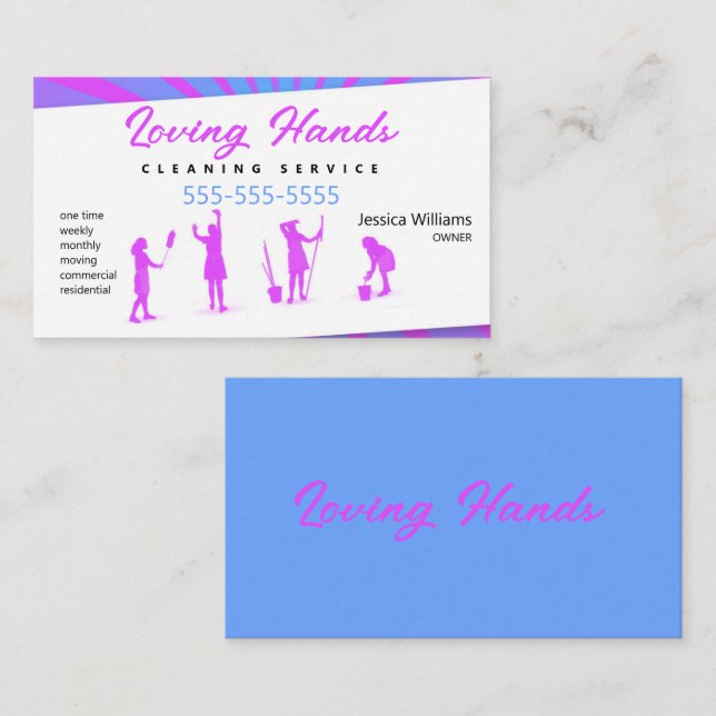 Business Card für Rosa und Blau-Reinigung Visitenkarte (Vorne/Hinten)