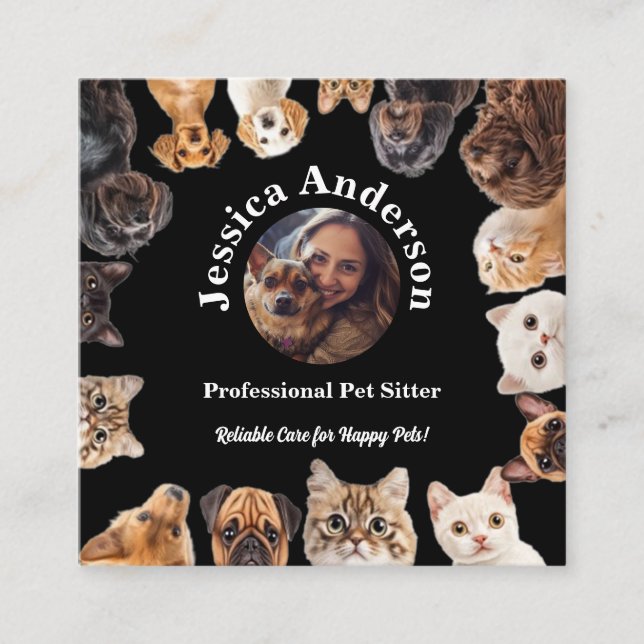 Business-Card für Schwarze Heimtiere mit benutzerd Quadratische Visitenkarte (Vorderseite)