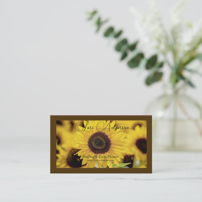 Business Card für Sonnenblumen-Eventplaner Visitenkarte (Stehend Vorderseite)