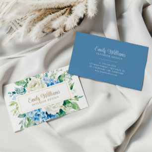 Business Card für Watercolor Blue & White Blume Visitenkarte