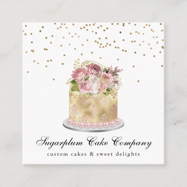 Business Card Gold & Blush Cake & Bake Quadratische Visitenkarte (Vorderseite)