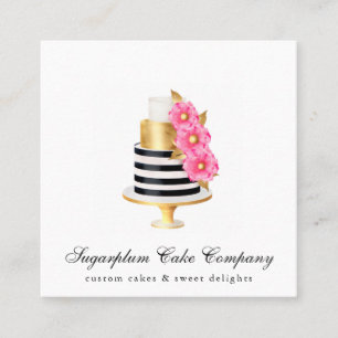 Business Card Gold & Floral Cake & Bakery Quadratische Visitenkarte