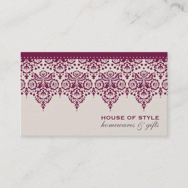 BUSINESS CARD Klassischer Damaske Cranberry Rot Cr Visitenkarte (Vorderseite)