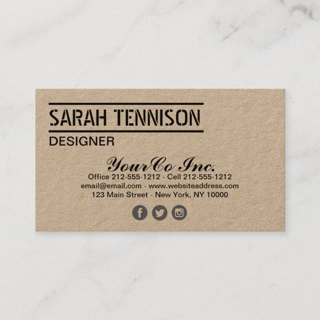 Business Card Kraft Gitter Custom Template Moderne Visitenkarte (Vorderseite)