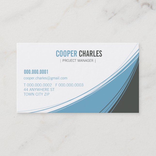BUSINESS CARD masculine moderne swish blue grau Visitenkarte (Vorderseite)