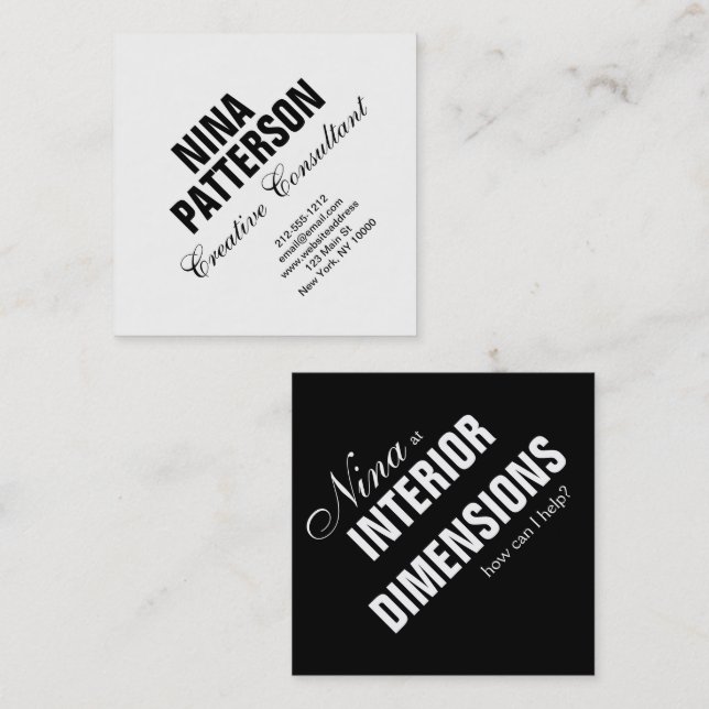 Business Card Minimalistischer Vorlagenschwarz Quadratische Visitenkarte (Vorne/Hinten)